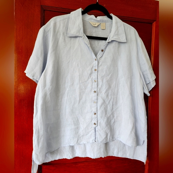 J. Jill Tops - J. Jill 100% Linen Soft Blue Button Up Blouse Large